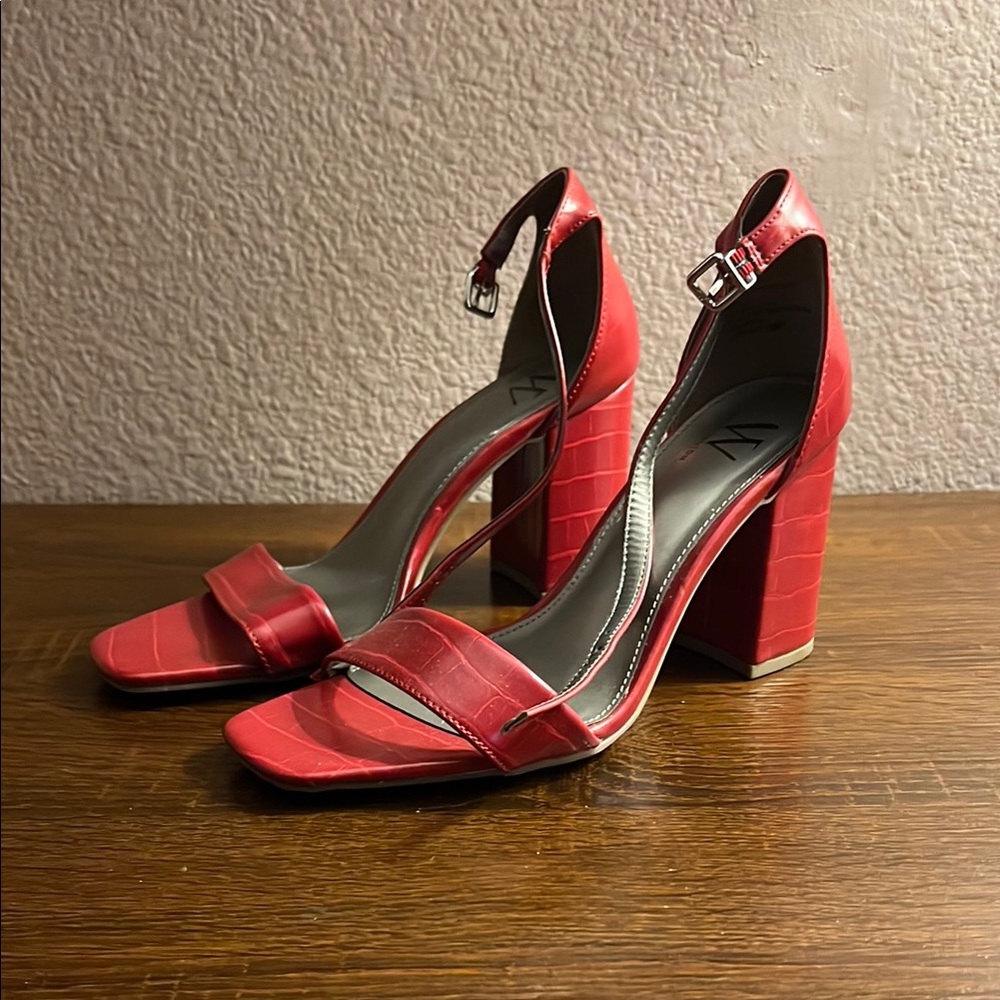 Red Croc-Embossed Heels